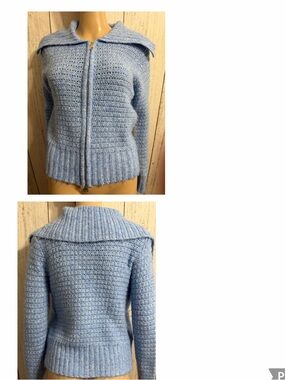 Joie Light Blue Knit Zip-Front Cardigan With Flare collar Size Small